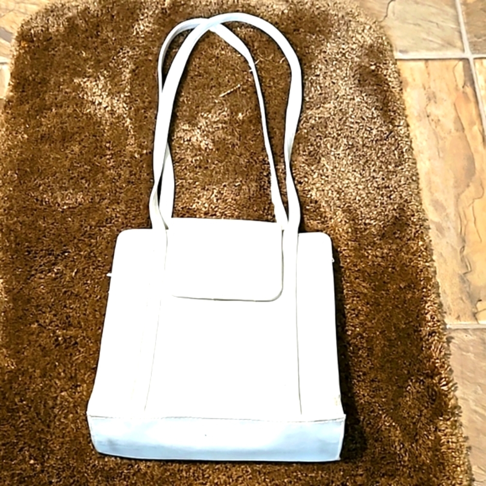 White Vinyl City Zippered Organizer Tote Shoulder Bucket Bag Rosetti 9" 60s Rare